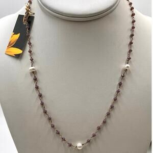 Sterling Silver White Freshwater Pearl Amethyst‎ Beaded Single strand Necklace